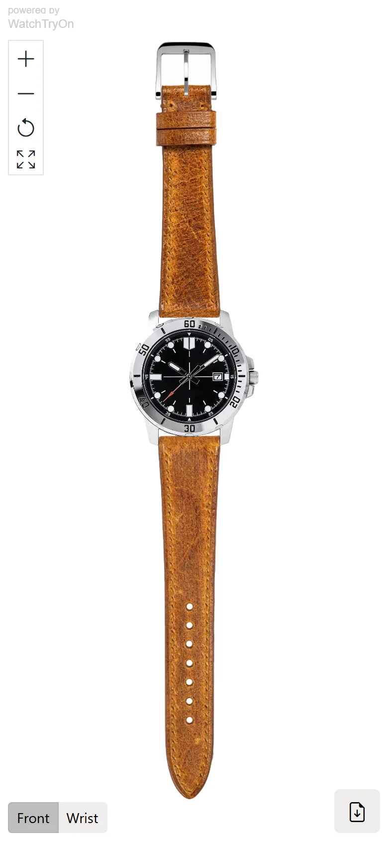 A strap and watch in the frontal view